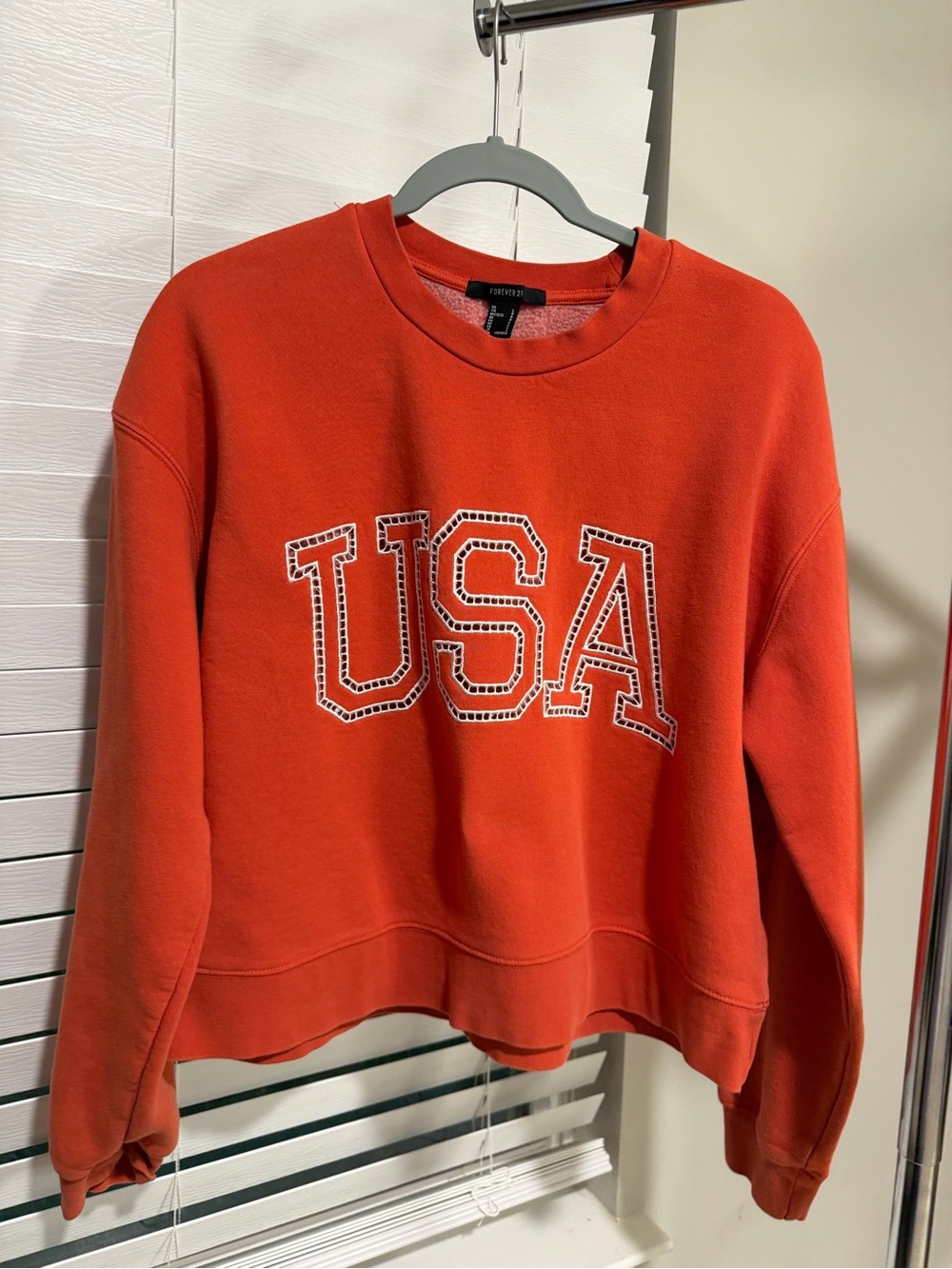 Forever 21 Orange USA Appliqué Crewneck Sweatshirt